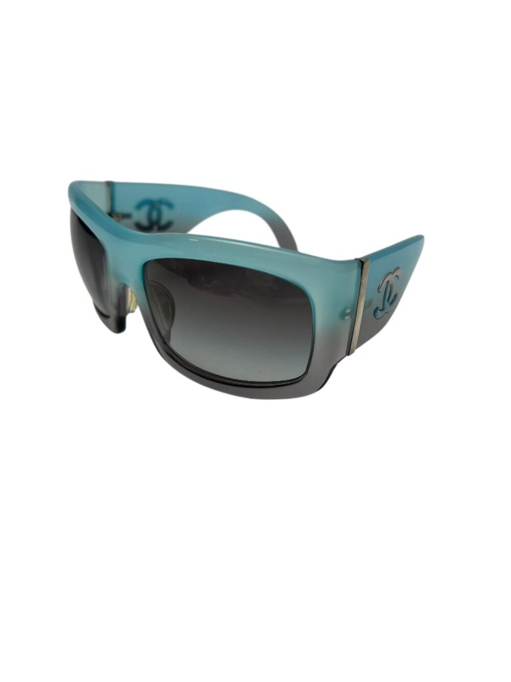 CHANEL Blue & Grey Ombre Large Sunglasses With Silver Hardware